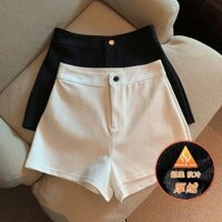 Quần short A-Line nóng bỏng, cạp cao, ôm sát, ôm hông, quần jeans ngắn cho phụ nữ, quần jeans đen có lót lông cừu, quần jeans giảm cân cho phụ nữ