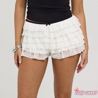 Quần short bánh Mini xếp nếp ren hoa cho nữ