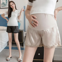 Quần Short Bầu Lụa Chân Ren Mặc Nhà Mùa Hè Có Chun Chỉnh Và Đáp Bụng Chất Mát Dành Cho Phụ Nữ Mang Thai - Đen