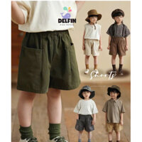 Quần Short bé trai, bé gái kaki lưng thun Delfinkid House, quần đùi trẻ em kaki mềm mại cho bé từ 10-30kg, quần mặc tết