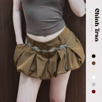 Quần Short Bí Phồng Cạp Trễ Y2K Phối Ren Viền Quần Đùi Nữ  - Chinh Trần Store