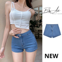 Quần Short bò jeans Nữ đẹp big size, Quần Đùi Jean Cao Cấp Cạp Cao ống rộng quần đùi ngố nữ chất bò mềm lưng cao- BA