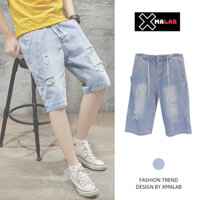 Quần short bò nam dáng lửng XMALAB quần short jean rách cạp chun co giãn thời trang Hàn Quốc B017