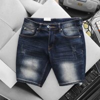 Quần short bò nam xanh rêu bụi xước co giãn slimfut hàng xuất cao cấp