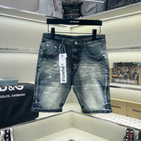 Quần short bò ngố nam Purple xanh trơn wash bụi dập nhăn 3D loang ống kẻ 2 vạch sơn trắng mác lụa QS310P