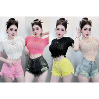 quần short bò , quần đùi jean nữ lưng cao rách te tua lồi túi Q116