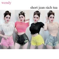 quần short bò , quần đùi jean nữ lưng cao rách te tua lồi túi wendy
