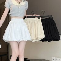 Quần short bong bóng hoa trắng đáng yêu dành cho nữ có eo cao, Váy Oversize giảm béo, Quần rộng dáng rộng thông thường cho mùa hè