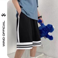 Quần short bóng chày unisex thun form rộng lửng Sọc nam nữ oversize ulzzang - Đen - Freesize dưới 70kg