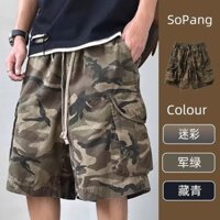 Quần short camo công sở vintage cho nam mùa hè phong cách Mỹ, xu hướng nặng, dáng rộng, đa năng, quần short năm điểm, quần short dài vừa cho cặp đôi đường phố