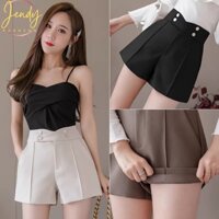 Quần Short Cạp Chéo 4 Khuy Lưng Cao,  Quần Đùi Vải Tuyết Mưa Cách Điệu Cực Sang Chảnh, Jendy Fashion, S4K