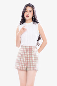 Quần short caro nữ 2 túi xéo