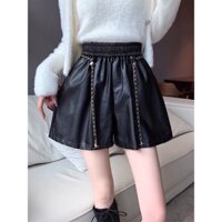 Quần short da nữ cạp cao kèm dây xích Ảnh thật ở cuối