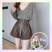 Quần Short Da Nữ Cạp Cao Kèm Dây Lưng Hàng Quảng Châu Phong Cách Hàn Quốc | Bé Tiu Clothing