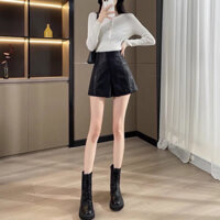 Quần short da nữ da cạp cao, chất liệu da liền lưng, ôm người tôn dáng