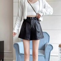 Quần Short Da Nữ Eo Cao Mới Thiết Kế Thường Ngày Cao Cấp Ôm Ống Rộng
