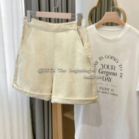 Quần short dây kéo hông chất liệu kaki dày dặn.