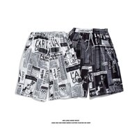 Quần Short Dây Rút In Họa Tiết Tờ Báo Thời Trang Mới Cho Nam
