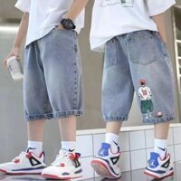 Quần short denim cho bé trai, mùa hè, mỏng, mặc ngoài, quần thứ năm, thoải mái