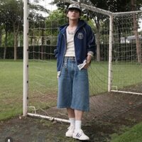 Quần Short Denim Lưng Cao Ống Rộng Màu Xanh, Quần Short Jean Lưng cao Sơn Tùng Thời Trang Mùa Hè 2024 Cho Nam và Nữ