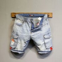 Quần Short Denim Màu Sắc Tương Phản Phối Túi Hộp Thời Trang Mùa Hè Cho Nam