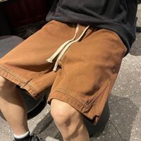 Quần short denim nâu retro Mỹ cho nam, phong cách mùa hè, xu hướng quốc gia, quần đường phố cao cấp, quần short oversized thương hiệu thời trang năm điểm