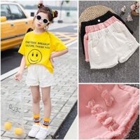 Quần short Denim nữ cao 110-160cm có lỗ trẻ em Quần jean thông thường Hàn Quốc
