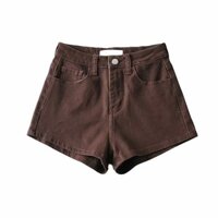 Quần short denim nữ màu nâu, cạp cao, ôm sát, chân thẳng, phong cách châu Âu và Mỹ, ôm sát hông, đa năng và thời trang, mùa hè 2025.