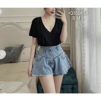 Quần Short Denim Ống Loe Q75087A Quần Jeans Đùi Cắt Gấu Ống Rộng Cạp Cao Màu Xanh