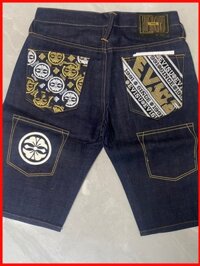 ♞Quần short Denim thêu chữ Evisu Quần năm điểm nam COD