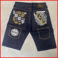 ♞,♘Quần short Denim thêu chữ Evisu Quần năm điểm rộng rãi dành cho nam