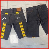 ♞,♘Quần short Denim thêu nam Evisu Quần năm lật dáng rộng COTTON USA