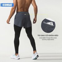 Quần short đùi 2 lớp legging dài nam thể thao ICOMBAT TREKKING V.1 tập gym, chạy bộ, phượt, bóng rổ túi khóa kéo