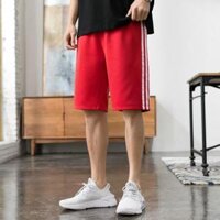 Quần Short đùi 3 sọc nam nữ thun mè - Sọt Lững Kiểu Dáng Thể Thao Unisex bốn Màu Đen, Xanh,xanh rêu ,đỏ 01 sl - Đỏ,M 45-52kg