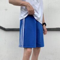 Quần Short đùi 3 sọc nam nữ thun mè - Sọt Lững Kiểu Dáng Thể Thao Unisex bốn Màu Đen, Xanh,xanh rêu ,đỏ 01 sl - Xanh,S 40-45kg
