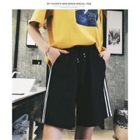 Quần Short đùi 3 sọc nam nữ thun mè - Sọt Lững Kiểu Dáng Thể Thao Unisex bốn Màu Đen, Xanh,xanh rêu ,đỏ 01 sl - Đen,XXL 68-78kg