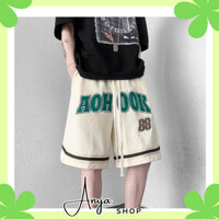 Quần short đùi bóng rổ xẻ V AOH ống rộng cạp chun dây rút đen be Quần sooc ngố thể thao form to hiphop T392G