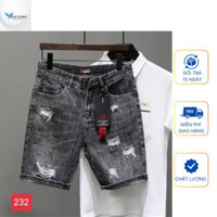 Quần short đùi jean nam xám đen rách gối chất bò cao cấp co dãn 4, quần rin nam đùi tenji
