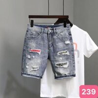 Quần short đùi jean nam xanh bạc nhạt rách gối chất bò cao cấp co dãn 4 chiều cực đẹp, quần rin nam HD31 - Mã 239,32