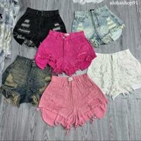 Quần short đùi jean nữ lưng cao lòi túi đính đá full quần kèm hình thật sàn alohashop91
