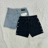 QUẦN SHORT ĐÙI JEANS CAO CẤP ĐÍNH NÚT 2 BÊN PHỐI THẤC LƯNG -FROM RỘNG-ĐỊNH LƯỢNG VẢI 360GSM-Có 2 MÙ Đen/xanh