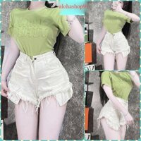 QUẦN SHORT ĐÙI JEANS NỮ LƯNG CAO RÁCH 2 MẢNG VUÔNG LỘ TÚI LAI TUA MÀU TRẮNG CÁ TÍNH SIÊU HOT HIT CHẤT DÀY alohashop91