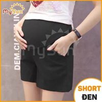 Quần short đùi lưng thun ống rộng dành cho bà bầu mặc mát mùa hè MySun - Đen L