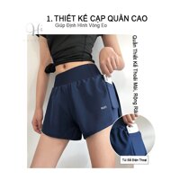 Quần short đùi tập gym yoga chạy bộ 2 lớp có túi đựng điện thoại, Hàng nhập khẩu cao cấp