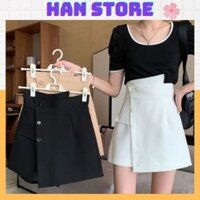 Quần Short Giả Váy Nữ HANSTORE Quần Sooc Cạp Lệch Vạt Chéo Eo Cao