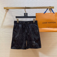 Quần short gió LV Đen họa tiết hoa vân Trắng chấm bi LA 1-1 on web DDT