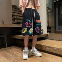 Quần short graffiti họa tiết mực in mùa hè nam thương hiệu bóng rổ năm điểm quần dài ngang đầu gối