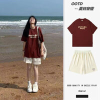 Quần Short Học Sinh Nhỏ Thể Thao Phù Hợp Với Mặc Thường Ngày Một Bộ Áo Thun Tay Ngắn Hai Mảnh Phù Hợp Với Nữ Rời GFLD