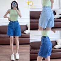 Quần short jean 5 nút chỉnh eo lưng chun,quần ngố lưng cao ống rộng cạp chun nữ