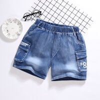 Quần short jean bé trai cạp chun quần bò trẻ em in hình ngộ nghĩnh quần áo cho bé mỏng